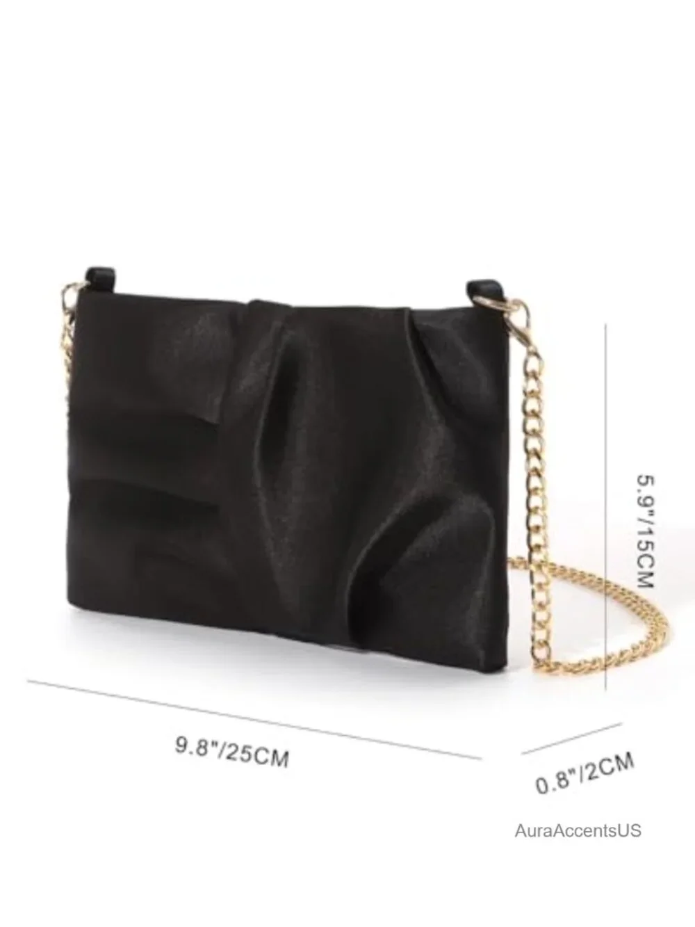 Satin Ruched Evening Clutch with Detachable Chain